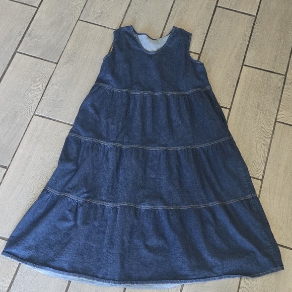 Source Unknown Dresses & Skirts - Denim Tiered Maxi Dress Sleeveless V‎ Neck Casual Boho Style Size Medium